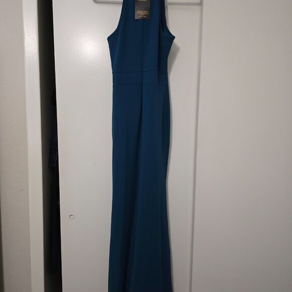 High Neck Sleeveless Split Bodycon Mermaid Evening Cocktail Dress - Picture 3 of 4